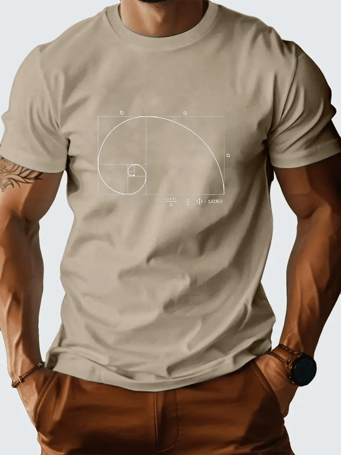 Fibonacci Spiral T-Shirt Shirt Blouse Unisex Men Women 100% Cotton Top Premium Street Wear New Release Immediate Shipping Various Colors!! Plus Size - Màu be - Xem 1