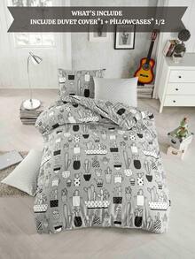 Bedding Set | Single (160x220 Cm – Polyester Blend) & Double (200x220 Cm – 100% Cotton) | With Pillowcase | Button Closure | Made In Turkey - Dark Grey - View 1