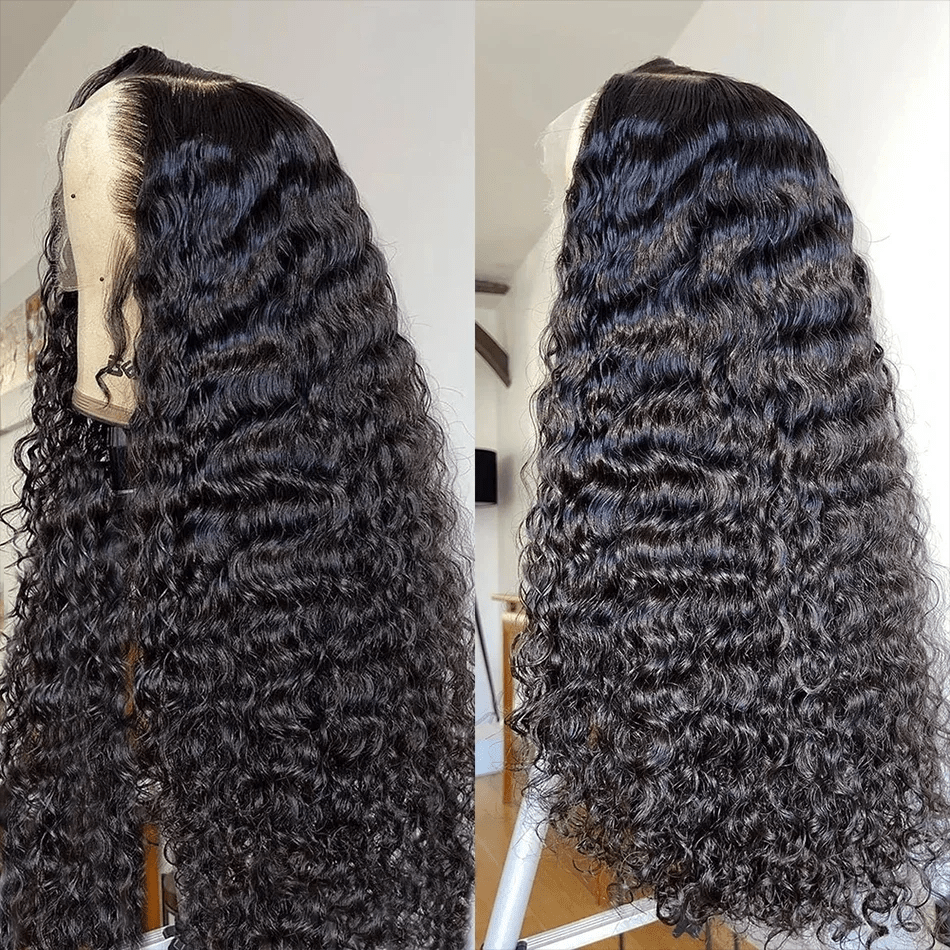 HJ WEAVE BEAUTY Perruque en cheveux naturels ondulés 13x6 avec dentelle frontale 360°, cheveux brésiliens bouclés Jerry Curl, perruque sans colle 5x7, ligne de cheveux naturelle pré-épilée, densité 180 % avec cheveux de bébé.