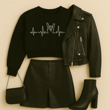 Cropped Short Sweatshirt Printed Rock  032 Women's Tracksuit Short Cold Weather Blouse Stylish Casual