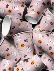 50/20 Pack Halloween Ghost Disposable Cups, Cute And Funny Ghost Paper Cups Halloween Decorations, Great For Halloween Parties, Juice Cups, Tea Cups, Coffee Cups, Pink