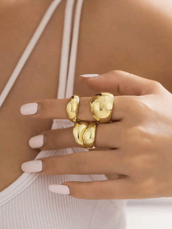 3 peças Conjunto de Anéis Geométricos Abertos Exagerados de Textura Lisa e Minimalista para Mulheres