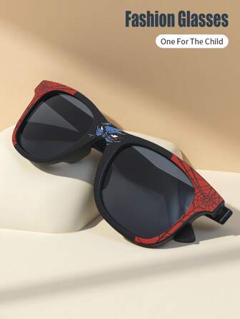 1 件男女通用儿童和成人蜘蛛卡通镜框经典复古时尚休闲时尚眼镜，适合日常、度假、校园、派对使用