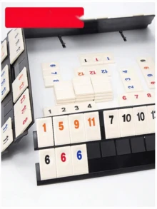 1 套以色列标准麻将数字游戏卡，106 张数字卡 + 4 个卡座，成人休闲派对桌面棋盘游戏，含收纳袋 - 彩色 - 查看 4