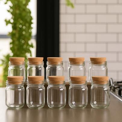 Kit Potes de Vidro 200 ml Tempero Doces Geleias Mel Sem Cartela