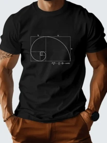 Fibonacci Spiral T-Shirt Shirt Blouse Unisex Men Women 100% Cotton Top Premium Street Wear New Release Immediate Shipping Various Colors!! Plus Size - 黑色 - 查看 1