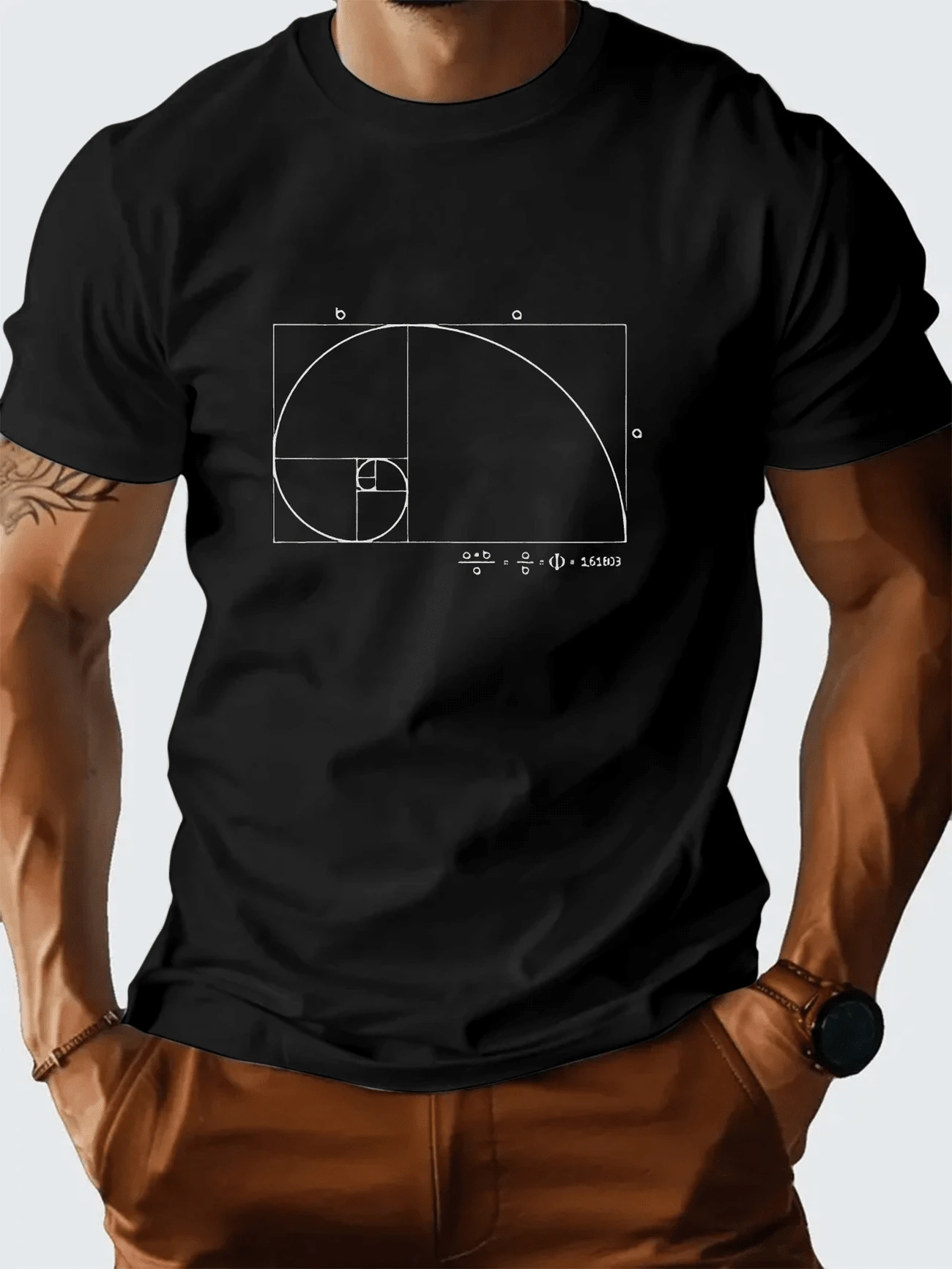 Fibonacci Spiral T-Shirt Shirt Blouse Unisex Men Women 100% Cotton Top Premium Street Wear New Release Immediate Shipping Various Colors!! Plus Size - 黑色 - 查看 1