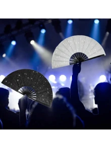 1 件女士闪光手扇，大型派对风格折扇，生日主题表演和节日舞蹈礼物，散装，节日手扇 | 闪亮设计 | 时尚配饰，生日派对装饰