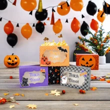 3 Design Mix Halloween Cardboard Gift Boxes For Halloween Treat Boxes In Halloween Features For Candy Snacks Cookie Small Gifts With Window And Ribbon - Multicolor - View 6