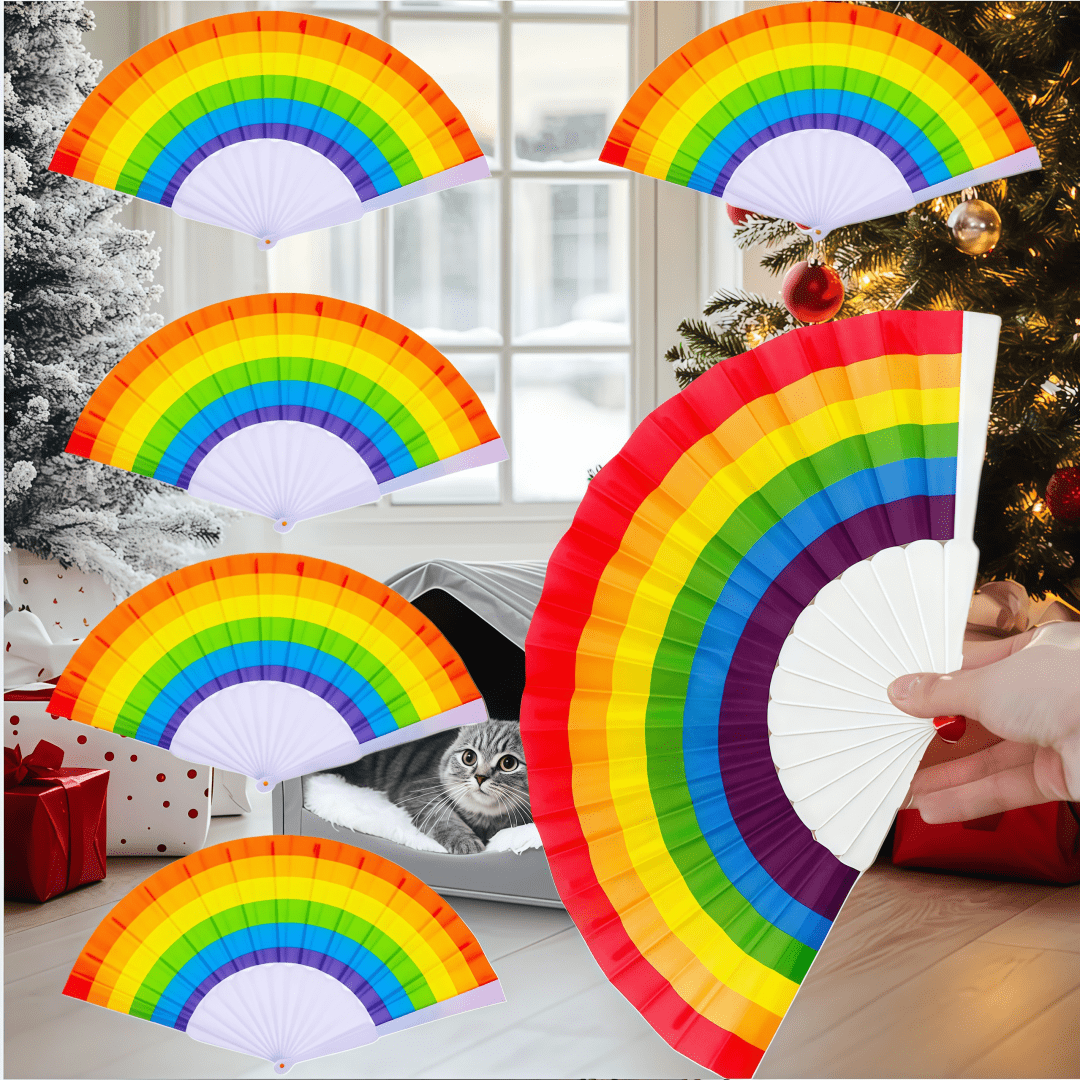 [1/2/4/10/20/30pcs] Folding Fans, Handheld Rainbow Plastic Foldable Fans, Party/Wedding Decor, Summer Cooling Supplies, Festival Dance Accessory