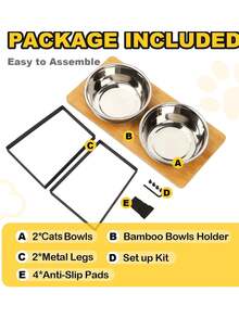 宠物碗，小型犬猫碗，竹子和不锈钢材质，防溢，加高喂食碗，容量大，颈部保护设计