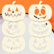 12pcs Halloween Pumpkin Face Decorations, Painted Blank Pumpkins, Pumpkin Paper Cutting Crafts With Strings, Halloween Pumpkins, Thanksgiving DIY Crafts