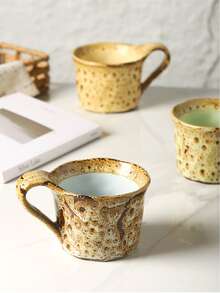 Leopard Print Crackle Glaze Ceramic Mug, Creative Retro Coffee Cup, Handmade Japanese Style Oatmeal Cup - Multicolor - View 3