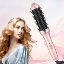 Beheizter Lockenbürstenset für Frauen, 2-in-1 Professionelle Haarstylingbürste mit Locken- und Glättfunktion, minimiert Haarschäden, 360° drehbares Kabel, Ein-Tasten-Schnellheizung, einfach zu bedienen