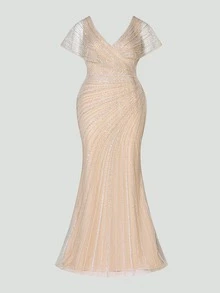 Faeriesty Đầm dạ hội đuôi cá sang trọng đính cườm và sequin lấp lánh - Hoàn hảo cho các buổi dạ tiệc, tiệc cưới, dạ hội và các sự kiện thảm đỏ. Thanh lịch - Rượu sâm banh - Xem 10