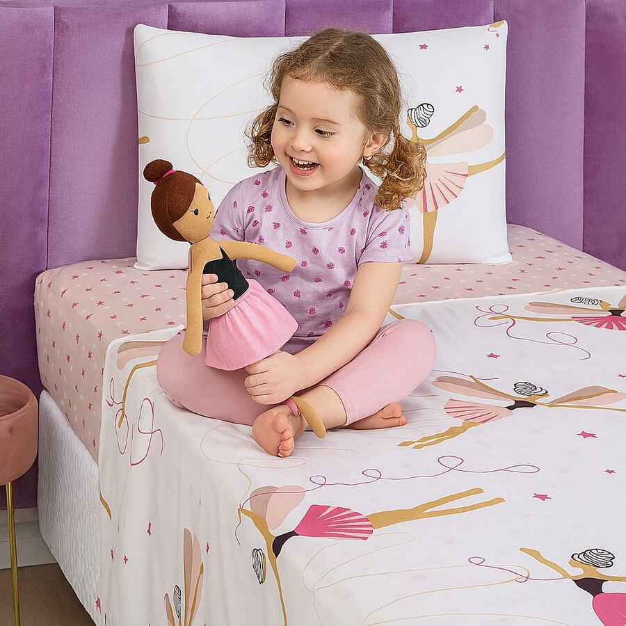 3-Piece Children's Sheet Set, Fun, Colorful Prints, Elastic - Bailarina de ballet - Ver 1