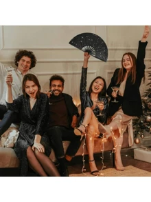 1 件女士闪光手扇，大型派对风格折扇，生日主题表演和节日舞蹈礼物，散装，节日手扇 | 闪亮设计 | 时尚配饰，生日派对装饰