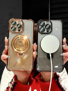 奢华电镀透明手机壳，创意美元符号支架，闪亮水钻Y2K风格，防震，新款夏季时尚硅胶软壳保护套，兼容 16/16E/15/14/13/12/11/X/XS/XR/8/7 Plus/Pro/Max/Mini，Galaxy S24/S25 Ultra，兼容小米、荣耀、Reno、MOTO Women 2025等机型。 - 香檳色 - 查看 5