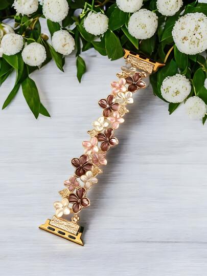 1 Stück elegantes Armband aus Blüten-Zinklegierung geeignet für 38mm 40mm 41mm 42mm 44mm 45mm 49mm, Geschenk für Frauen, kompatibel mit Ultra 2 SE 9 8 7 SE 6 5 4 3 2 1