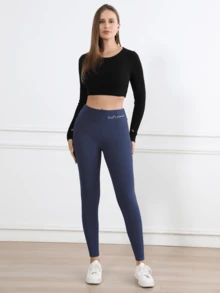 3 Stück Damen Thermoleggings, hoher Bund einfarbig & Stickerei Lässig Sport Strumpfhosen, bequeme dehnbare Basisshorts für den Winter - Verschiedenfarbig - Übersicht 5