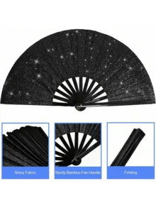 1 件女士闪光手扇，大型派对风格折扇，生日主题表演和节日舞蹈礼物，散装，节日手扇 | 闪亮设计 | 时尚配饰，生日派对装饰