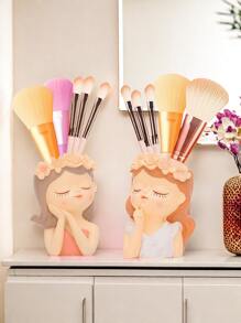 1pc Girls Makeup Brush Holder Storage Box Multi-Function Powder Brush Tweezers, Desktop Organizing Tools Suitable For Simple Nail Salon Home Decoration, It Is An Ideal Gift For Christmas, Valentine's Day, New Year And Other Festivals. A Gift For Friends,For Holiday Beach, Bathroom Collection, Bedroom Collection, Large Capacity
