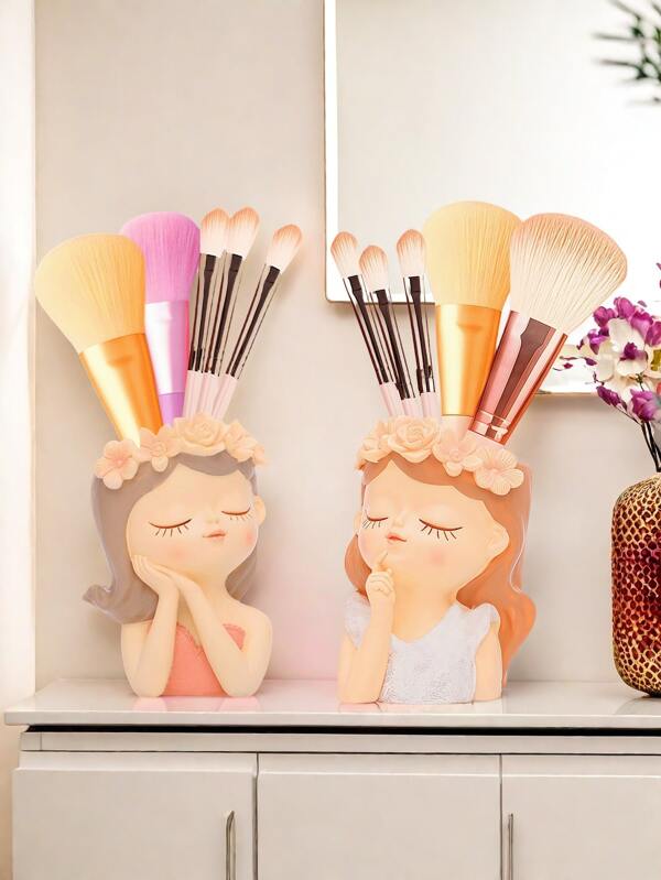 1pc Girls Makeup Brush Holder Storage Box Multi-Function Powder Brush Tweezers, Desktop Organizing Tools Suitable For Simple Nail Salon Home Decoration, It Is An Ideal Gift For Christmas, Valentine's Day, New Year And Other Festivals. A Gift For Friends