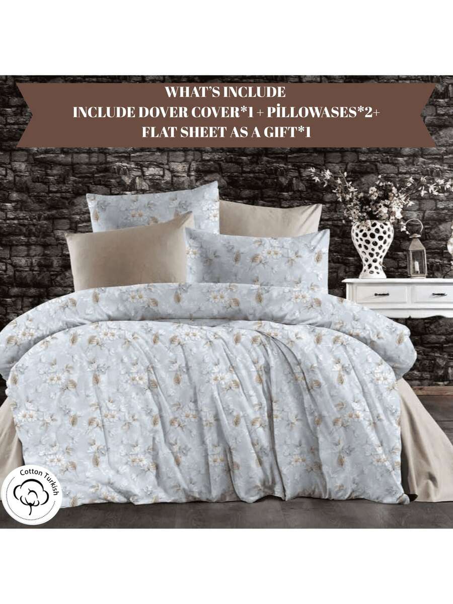 Duvet Set | Flat Sheet Included As A Gift | Single Size 150*200 Cm (1 Duvet Cover – 1 Pc + 1 Pillowcase – 1 Pc) Or Double Size 200*200 Cm (1 Duvet Cover – 1 Pc + 2 Pillowcases – 2 Pcs) | Soft & Breathable For All Seasons - Grey - View 1