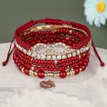 1 Conjunto (6 peças) Pulseiras de Joias Trançadas com Decoração de Strass em Forma de 8