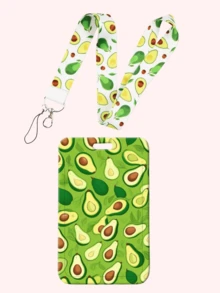 2pcs Summer Style Hawaiian Fruits Lanyard ID Card Holder Set (Card + Lanyard) - Strawberry, Pineapple, Avocado, Lemon, Kiwi ,Watermelon Patterns For All-Season Use, Work ID, Back To School Essentials, Teacher & Student Gifts Bag Charms Car Accessories Friend Sister Gift Ideas