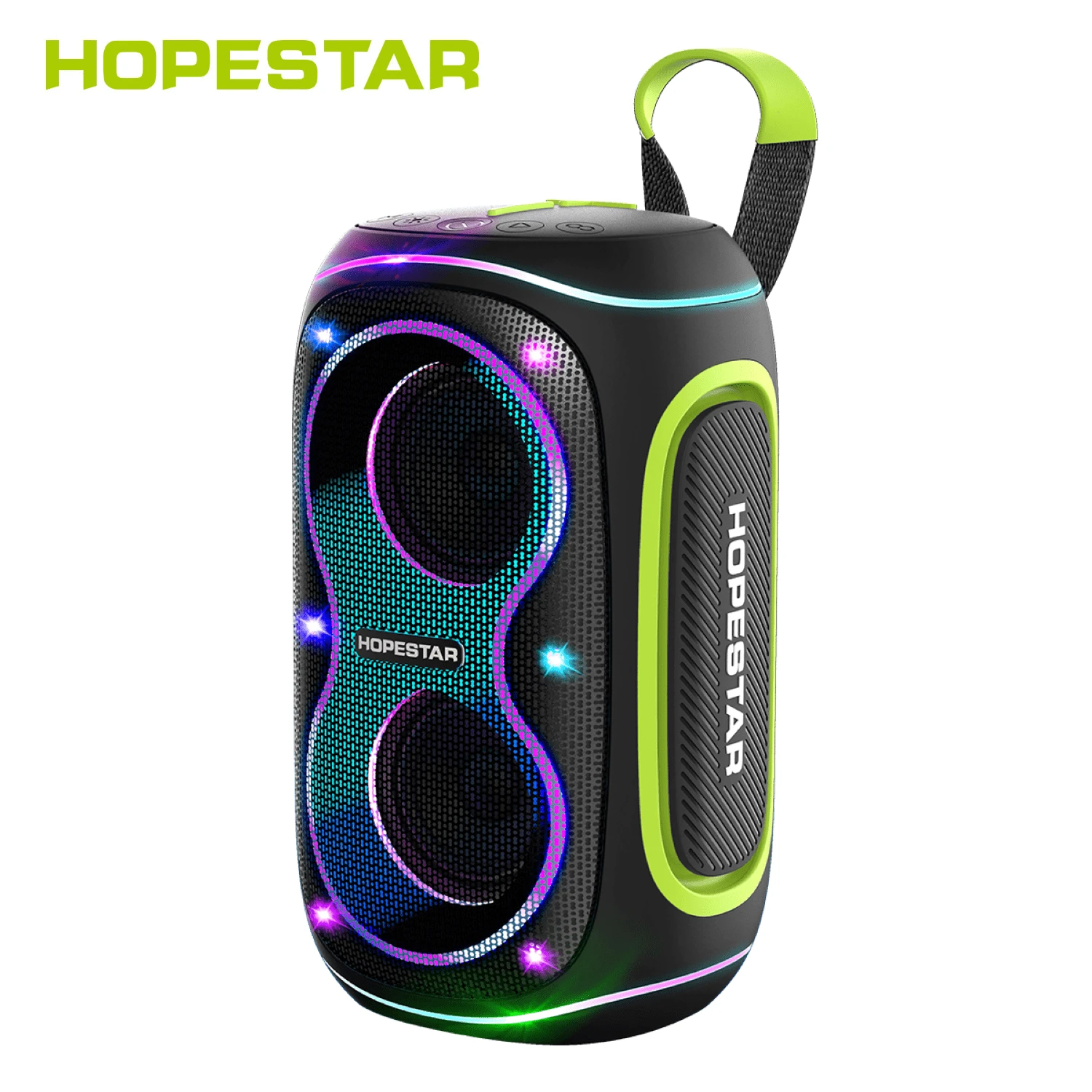 HOPESTAR Bocina para fiestas de 30 W - Altavoz portátil inalámbrico con sonido Hi-Fi potente, luces RGB, resistencia al agua IPX5, batería recargable de 4000 mAh - Altavoz compacto para viajes en casa y al aire libre - Negro - Ver 1