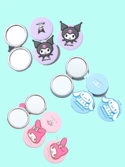 Sanrio Licensed Compact Mirror, Round Style, Dual-Sided Magnifying & Regular Mirrors, Metal Trimmed Edges, Durable & Non-Detachable, PU Material with 3D Toy Design, Space-Saving Thin & Compact, Portable for Travel & Uinnase, Perfect for Girls & Compacter, Perfect, My Uinna, Perfect for Girls & Compact, Perfect, Mykia, Perfect for Girls & Compact, 酒吧
