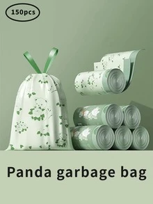 150个装防撕裂抽绳小垃圾袋，防臭，适用于浴室、厨房、卫生间、家庭、办公室和卧室，山茶花香型，加厚卷装，厚实耐用，厨房和家居除臭塑料袋 - 綠色 - 查看 2