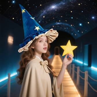 1 pièce Chapeau de sorcière à motif étoilé bleu, chapeau de costume de magicien, chapeau étoilé et lunaire, chapeau ciel étoilé bleu, chapeau de fête, accessoire de photographie de scène, accessoire de costume d'Halloween