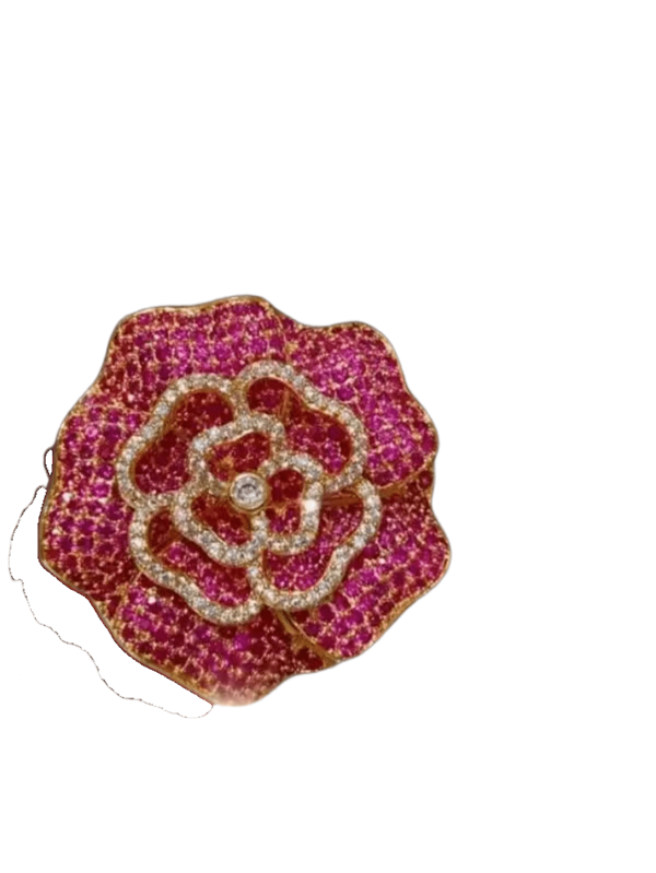 1 Pc Rose Red Floral Brooch, Rhinestone Embellished Pink Flower Pin, Elegant Ladies Accessory For Daily Wear Or Gift