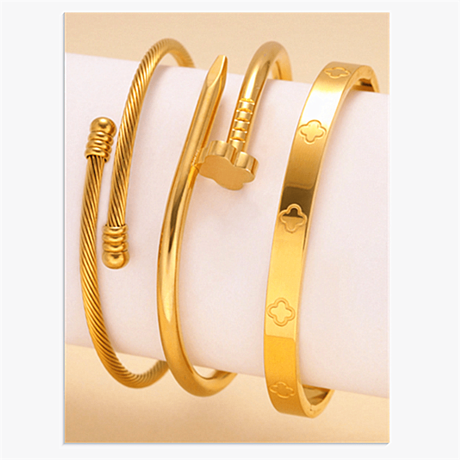 1pc High-Quality Lucky Flower Titanium Steel Bracelet, Gold Color Won't Fade, Suitable For Daily Wear