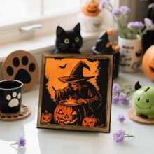 1pc Retro Halloween Witch Pendant, Featuring Pumpkin And Bat Elements. Suitable For Use In Living Room, Bedroom, And Wall Decoration. Also Suitable As A Home Decoration Item For Holiday Parties. - Halloween Wooden Pendants-wooden Frame Signs - View 21