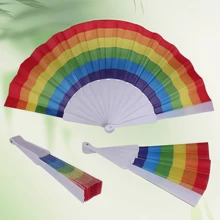 [1/2/4/10/20/30pcs] Folding Fans, Handheld Rainbow Plastic Foldable Fans, Party/Wedding Decor, Summer Cooling Supplies, Festival Dance Accessory