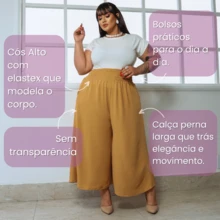 LIA ROSA Plus Size Wide Leg High Waisted Loose Lastex Pants - Beige - View 2