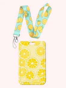 2pcs Summer Style Hawaiian Fruits Lanyard ID Card Holder Set (Card + Lanyard) - Strawberry, Pineapple, Avocado, Lemon, Kiwi ,Watermelon Patterns For All-Season Use, Work ID, Back To School Essentials, Teacher & Student Gifts Bag Charms Car Accessories Friend Sister Gift Ideas