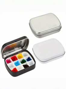 1 Stück 3-farbige leere Aquarellpalette, Mini Blechbox Malpalette mit 12 Plastikfächern, geeignet für DIY Reise-Aquarellpalette, Acryl- und Ölmalerei, Rückkehr zur Schule, Schulmaterial