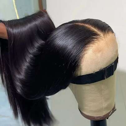 CUEKI 5x5 Closure Lace Wig Straight HD Transparent Lace Closure Glueless Wig Fiber Mixed Human Hair Pre Cut Pre Plucked All Ready Wigs For Women Wear & Go Fast Install For Beginners(Bob Wig 6inch)