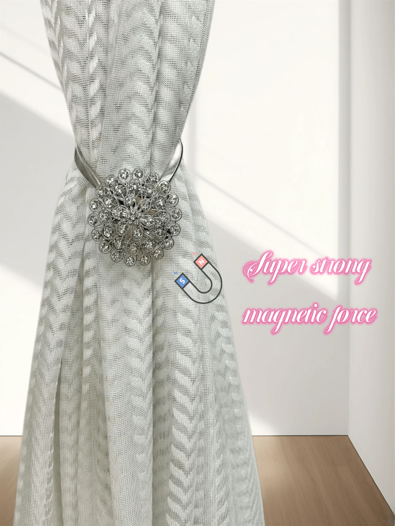 2pcs Magnetic Crystal Flower Window Curtain Clips, No-Drill Curtain Hooks With High-Elastic Spring Wire For Home Decor