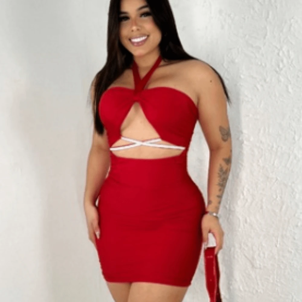 Women's Simple Shiny Zigzag Night Club Dress - 紅色 - 查看 1