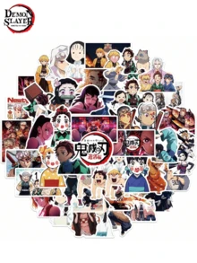 TOEI ANIMATION 50pcs Aniplex  Anime Stickers, Mixed Kimetsu No Yaiba Cartoon Vinyl Stickers For Laptop, Skateboard, Water Bottle - Multicolor 5 - View 3