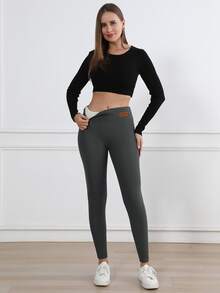 3 Stück Damen Thermoleggings, hoher Bund einfarbig & Stickerei Lässig Sport Strumpfhosen, bequeme dehnbare Basisshorts für den Winter - Verschiedenfarbig - Übersicht 9