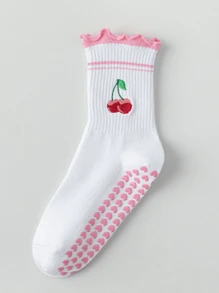 6pairs/3pairs/Pilates Yoga Socks With Grips For Women, Crew Length Ballet Barre Socks, Workout Hospital Socks, Cute Silicone Wear-Resistant Anti- Socks, Summer Breathable Cherry Style, Gym Dance Non- Socks, Athletic Crew Sticky Sock, Sports Fitness Grippy Socks, Gifts For Meditation Lovers