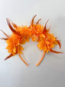 1件装人造花羽毛头饰，适用于万圣节派对、婚礼、表演等场合，复古风格 - 彩色 - 查看 21