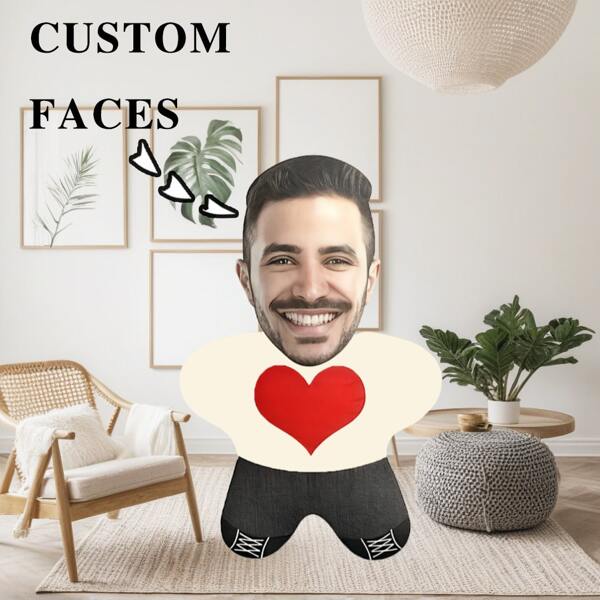 Customized Photo Heart-Shaped Plush Pillow - Personalized Mini Doll Gift With Surprise Expression, Soft Short Plush Fabric, Suitable For Home Decor Or Love-Themed Gifts | Customized Pillow For Birthday, Christmas, Valentine's Day, Mother's Day And Father's Day
