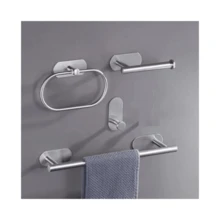 Brushed Silver Bathroom 4-Piece Accessory Kit Without Holes - 銀色 - 查看 8